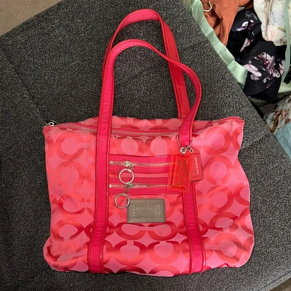 Coach Poppy Op Art Glam Candy Pink Jacquard Tote Shoulder Handbag 13826 2009 Bag - Picture 2 of 12